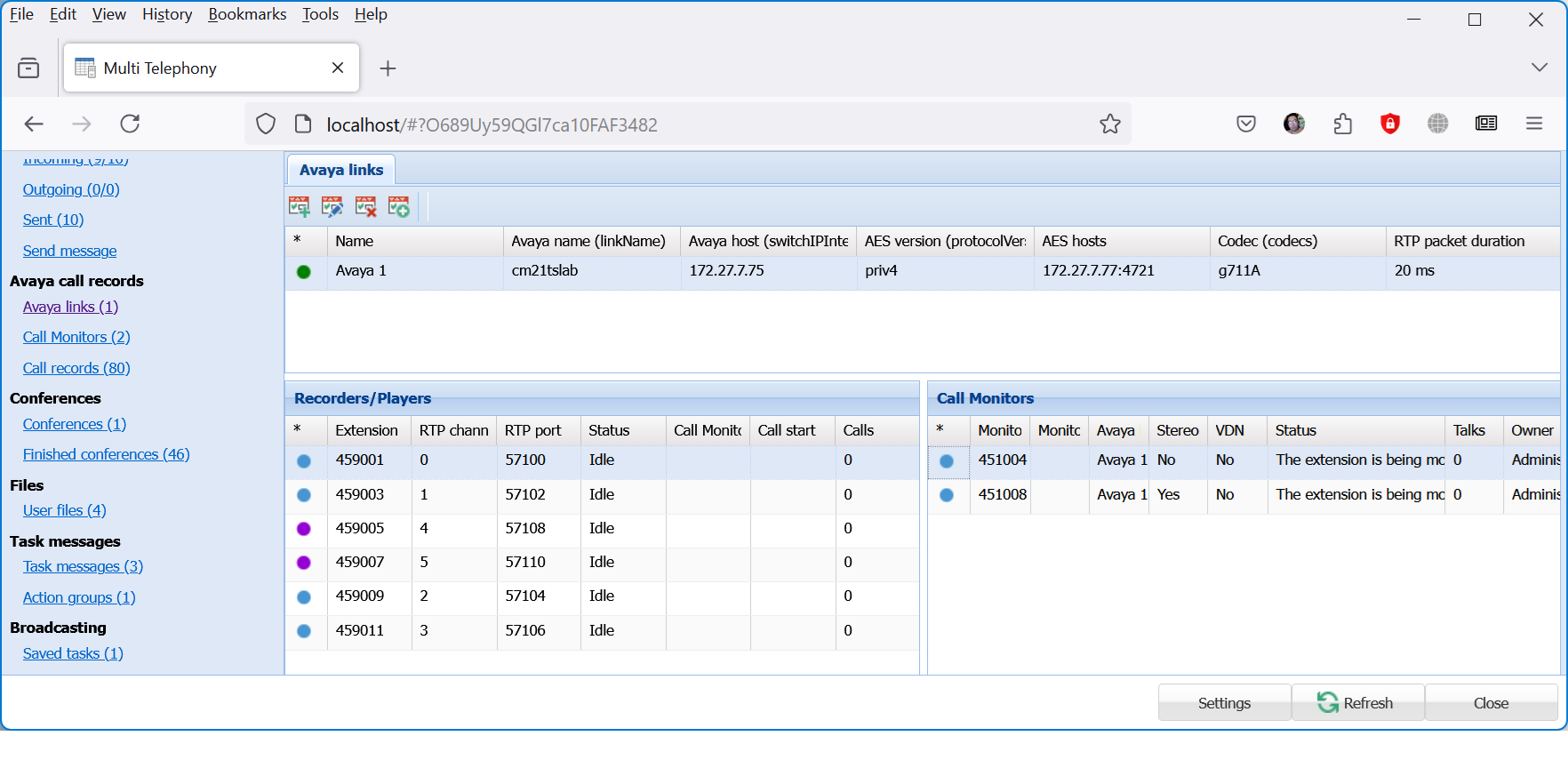 Avaya links and Recorders