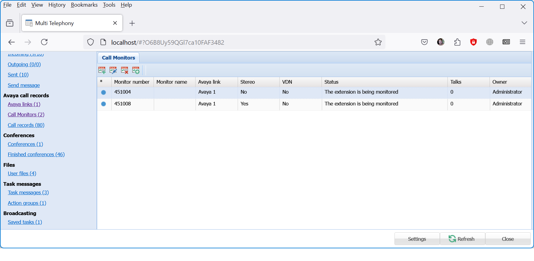 Avaya monitored extensions